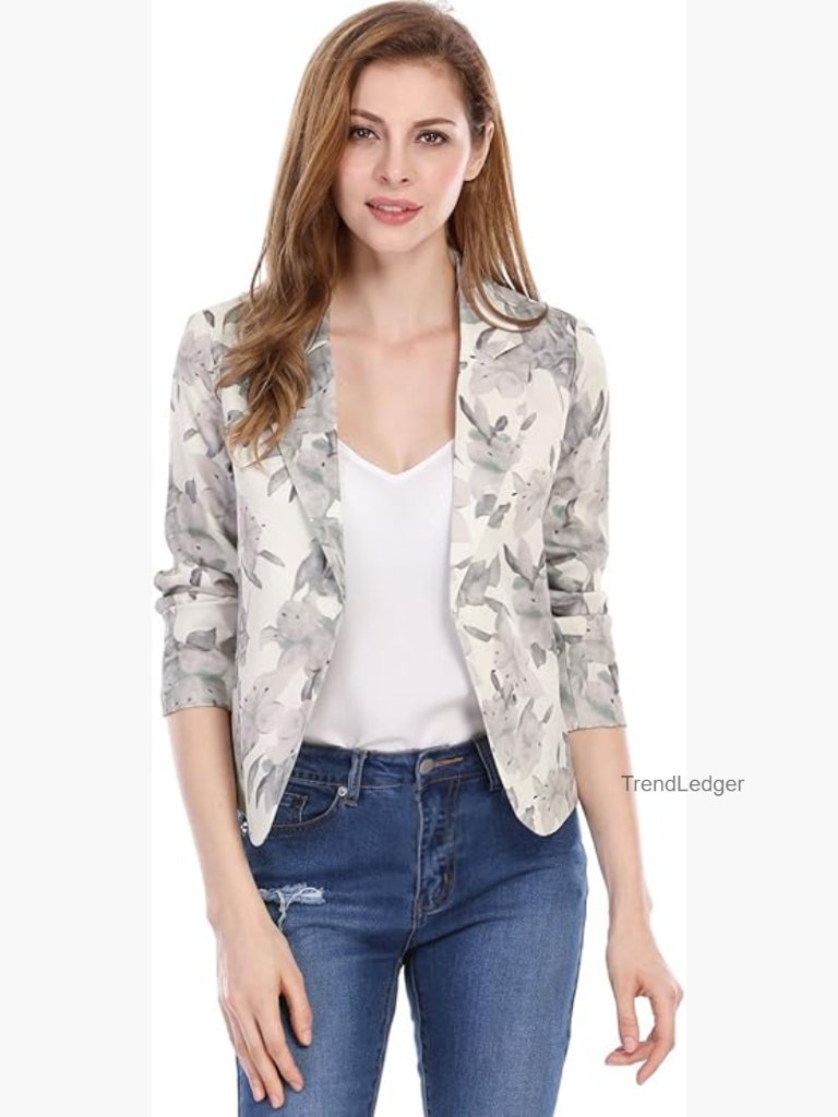 Women's Crop Open Front Blazer Work Business Casual Lightweight